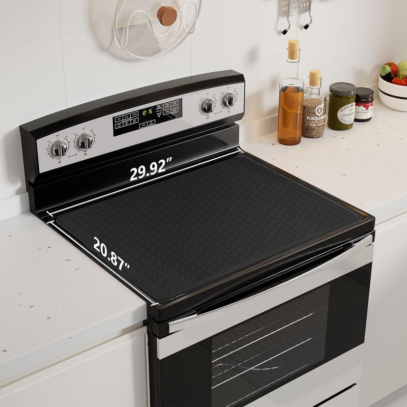 Abalter Stove Top Cover for Electric Stove - Food Grade Ceramic Stove top Cover, Silicone XXL Dish Drying Mat, Glass Cooktop Covers, Flat RV Range top Mats (Black Thickened,30x21) - Image 4